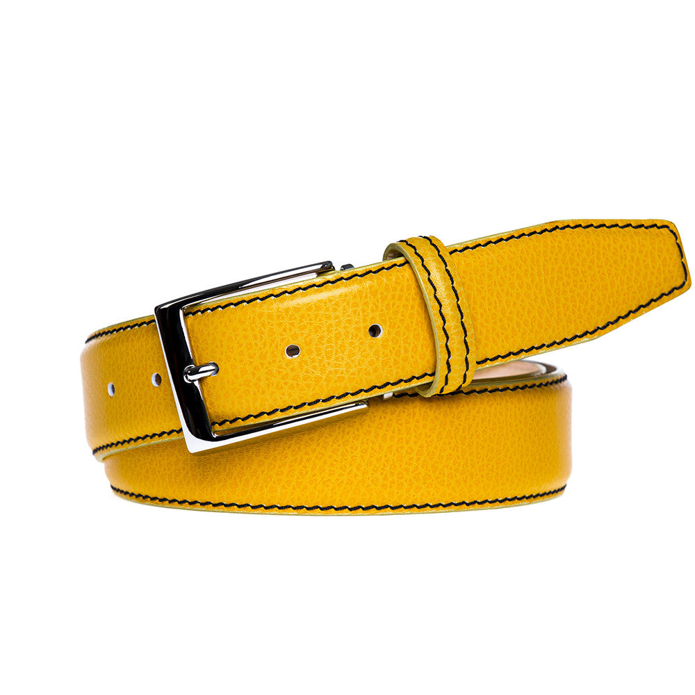 Yellow Italian Pebble Grain Belt - Black / 44 / 35mm | Mens Fashion &amp; Leather Goods by Roger Ximenez
