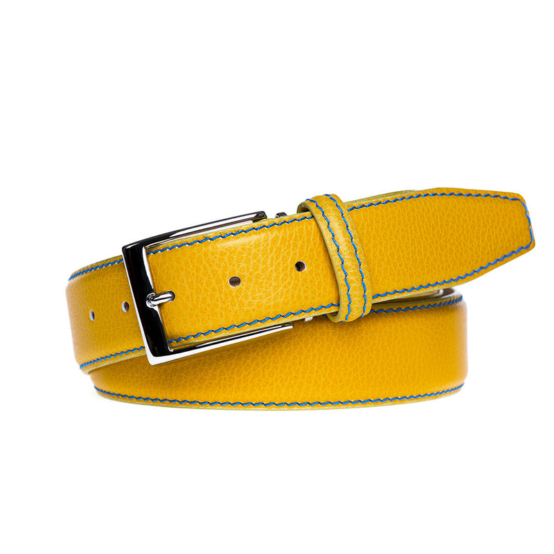 Yellow Italian Pebble Grain Belt | Mens Leather Goods | Roger Ximenez