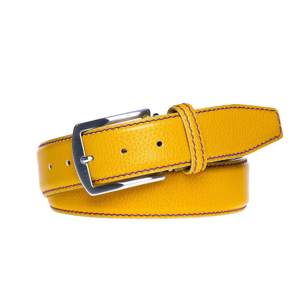 Yellow Italian Pebble Grain Belt | Mens Leather Goods | Roger Ximenez