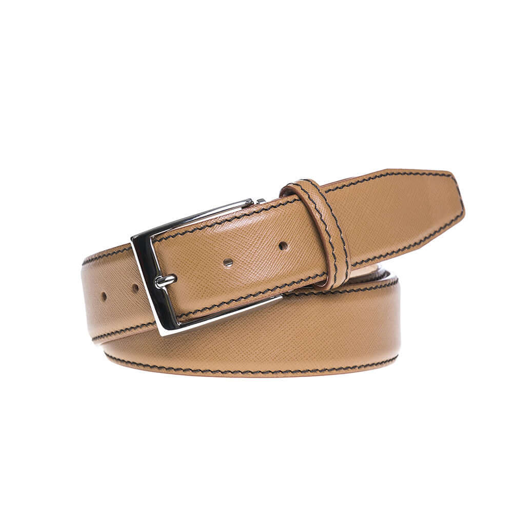 Tan Saffiano Italian Leather Belt Designer Belts Roger Ximenez