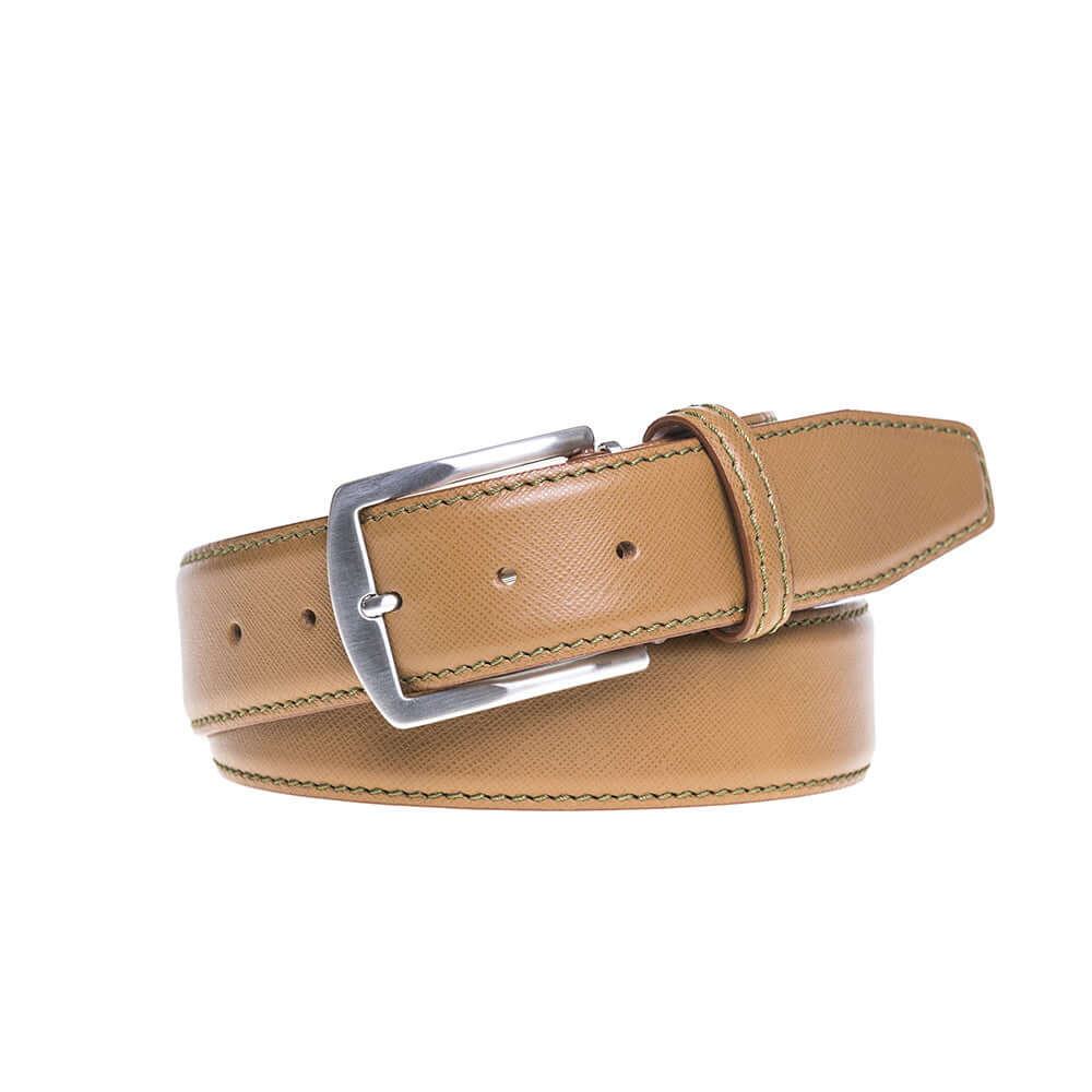 Tan Saffiano Italian Leather Belt | Designer Belts | Roger