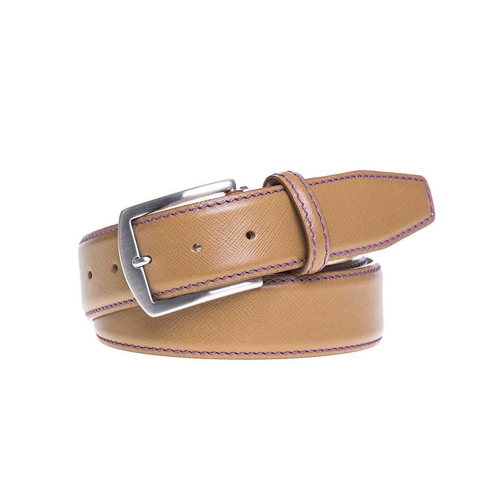 Tan Saffiano Italian Leather Belt | Designer Belts | Roger Ximenez