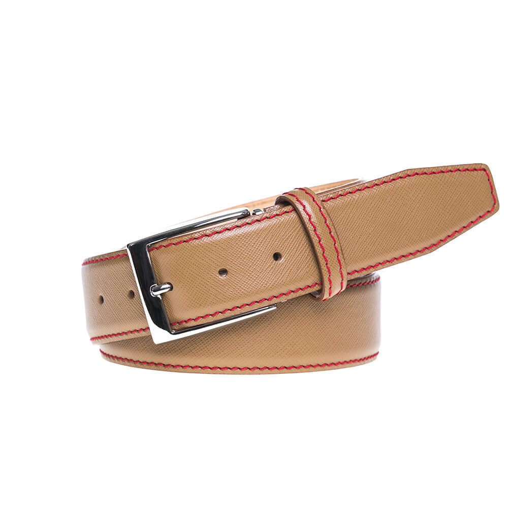 Tan Saffiano Italian Leather Belt | Designer Belts | Roger Ximenez | Saffiano | Roger Ximenez