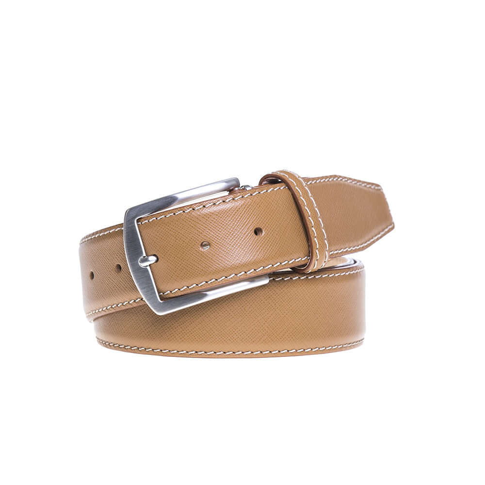 Tan Saffiano Italian Leather Belt Designer Belts Roger Ximenez