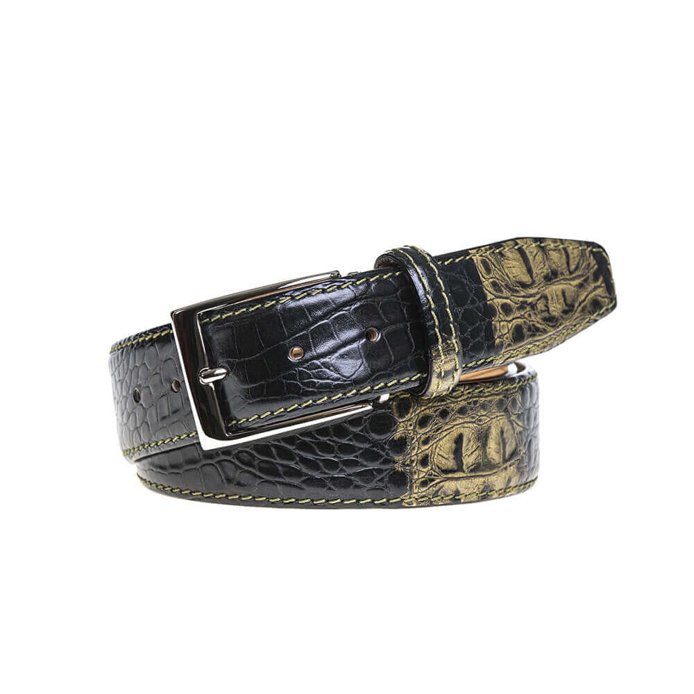 Olive Vintage Twice Leather Belt | Mens Leather Goods | Roger Ximenez | Mock Croc | Roger Ximenez