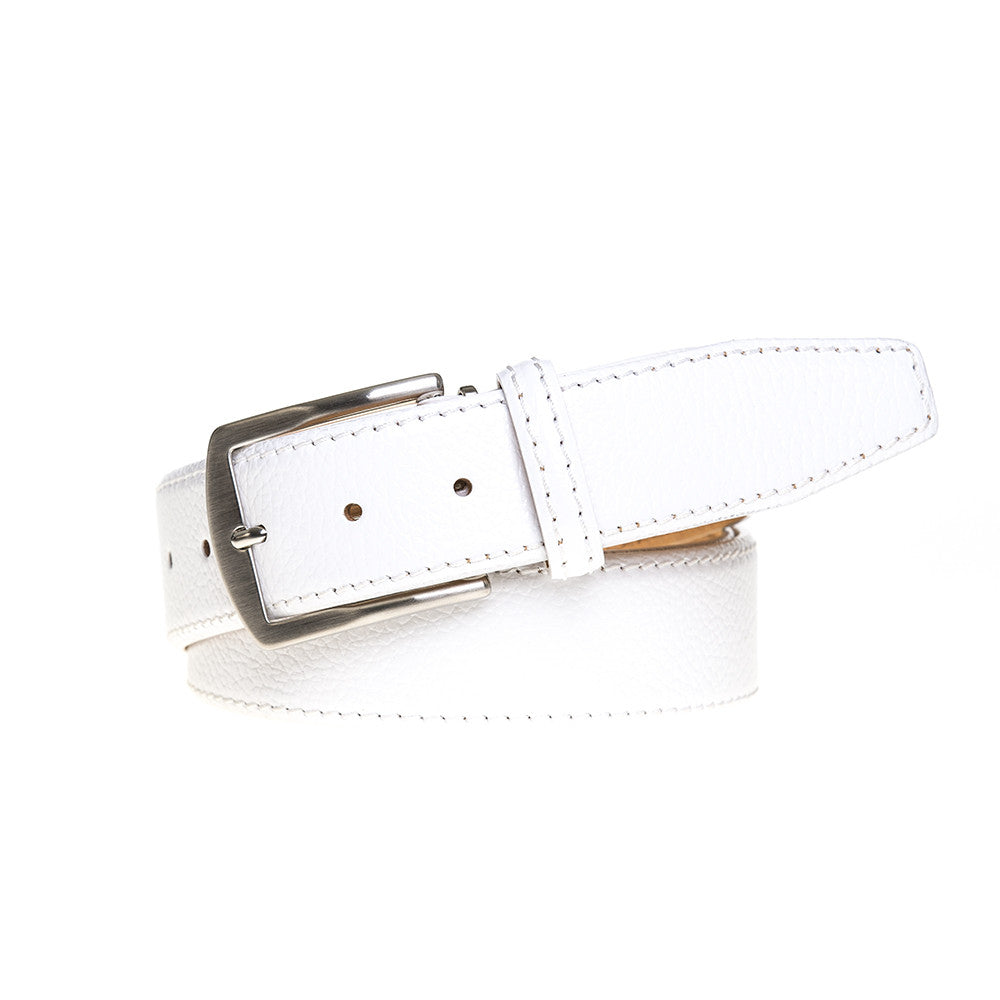 White Italian Pebble Grain Belt Designer Belts Roger Ximenez