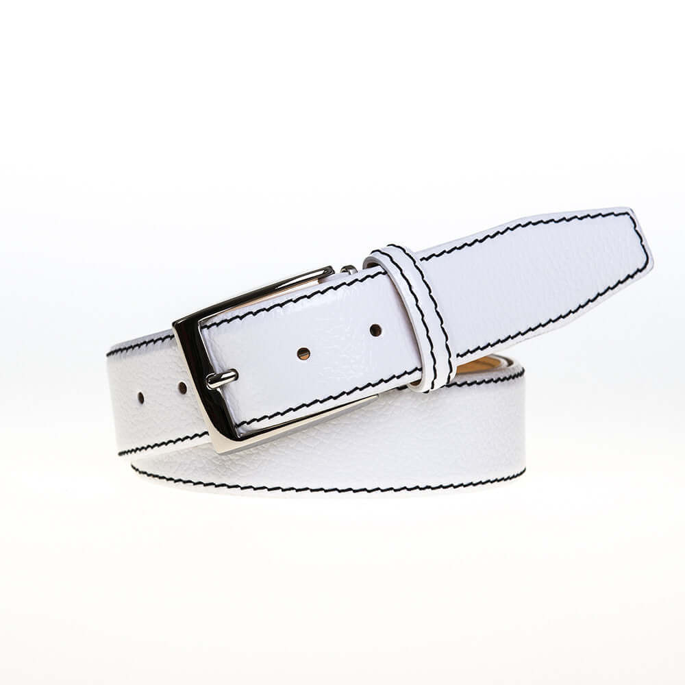 white dress belt mens Calf Skin Pebble Classic 38 / 30mm (1.25) known for modern and upscale designs for mens clothing with the most durable White Italian Pebble Grain Belt
