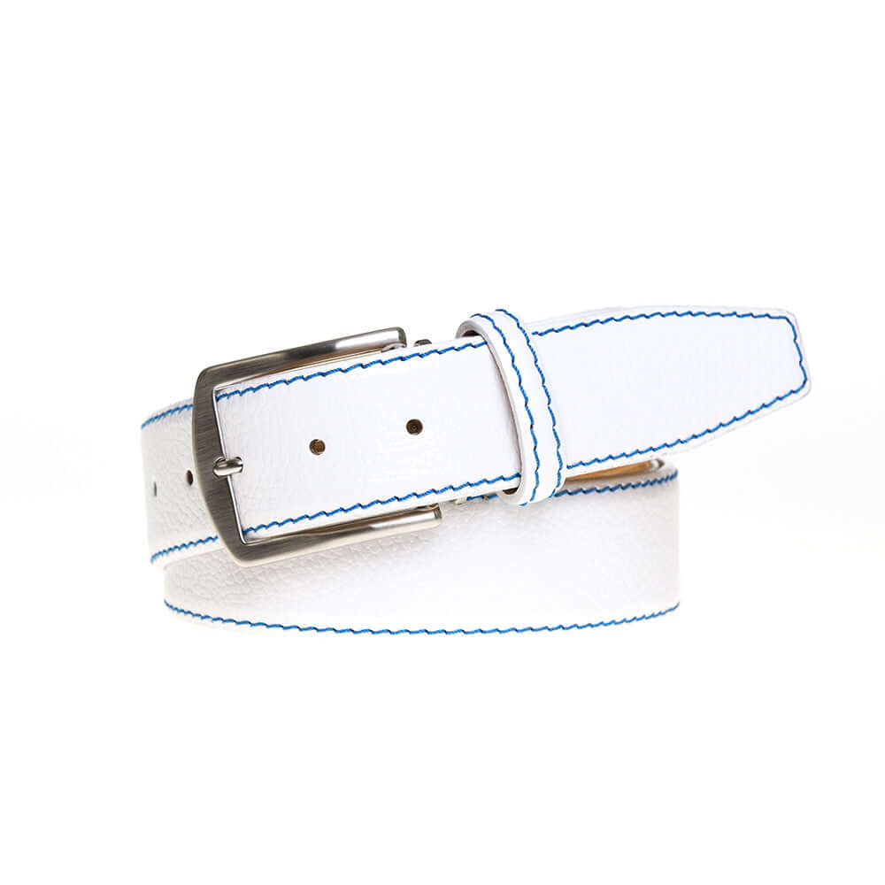 White Italian Pebble Grain Belt | Designer Belts | Roger Ximenez Cobalt / 36 / 40mm