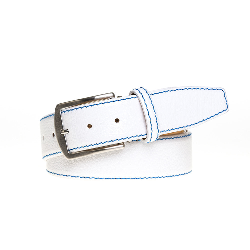 White Italian Pebble Grain Belt - Cobalt / 44 / 35mm | Mens Fashion &amp; Leather Goods by Roger Ximenez
