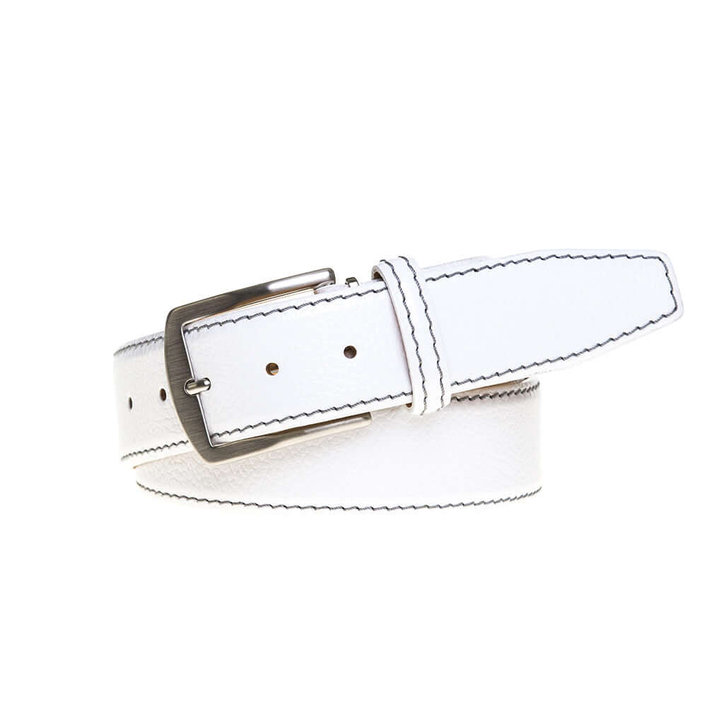 White Italian Pebble Grain Belt | Designer Belts | Roger Ximenez | Italian Pebble Grain | Roger Ximenez