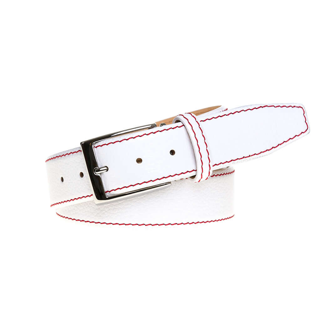 White Italian Pebble Grain Belt | Designer Belts | Roger Ximenez | Italian Pebble Grain | Roger Ximenez